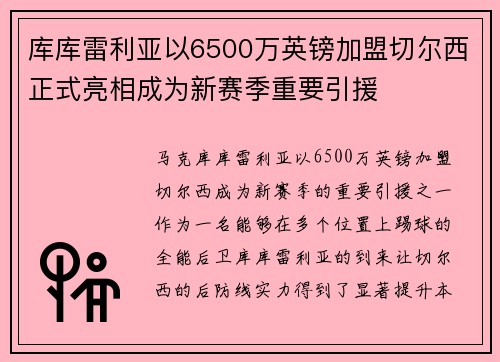 库库雷利亚以6500万英镑加盟切尔西正式亮相成为新赛季重要引援