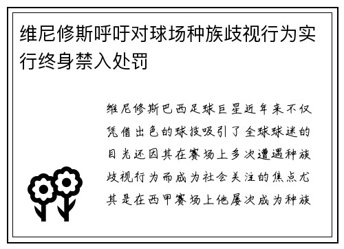 维尼修斯呼吁对球场种族歧视行为实行终身禁入处罚 维尼修斯呼吁对球场种族歧视行为实行终身禁入处罚